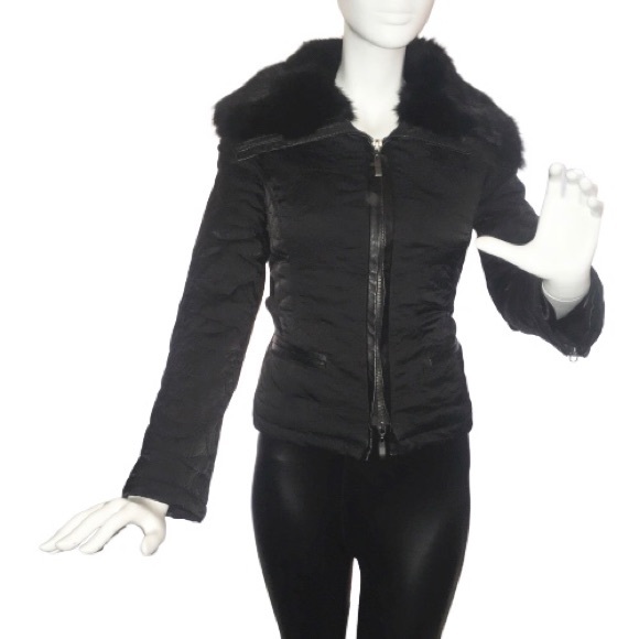 Bebe Nylon Rabbit Fur Collar Down Jacket Coat S - Picture 3 of 15